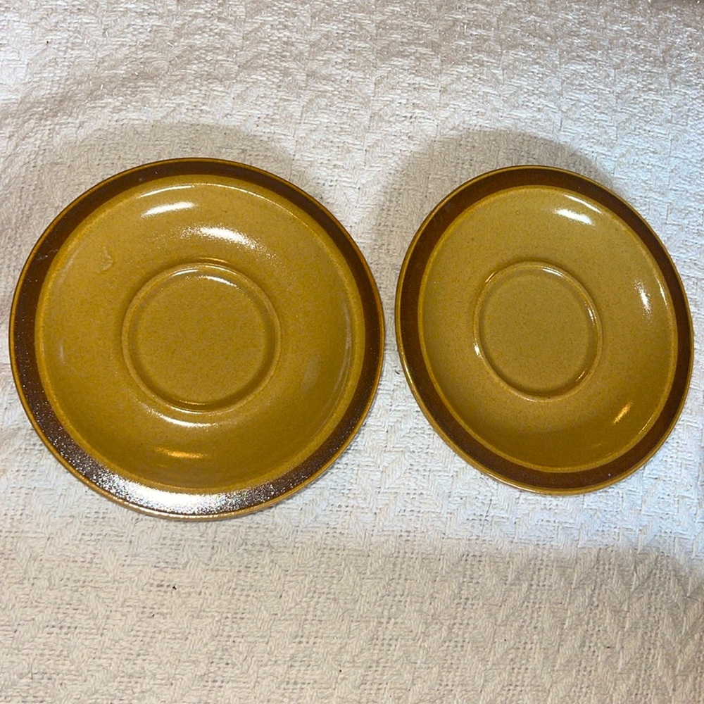 Vintage Hearthside set of 2 brown coffee saucers no chips or cracks has crazing